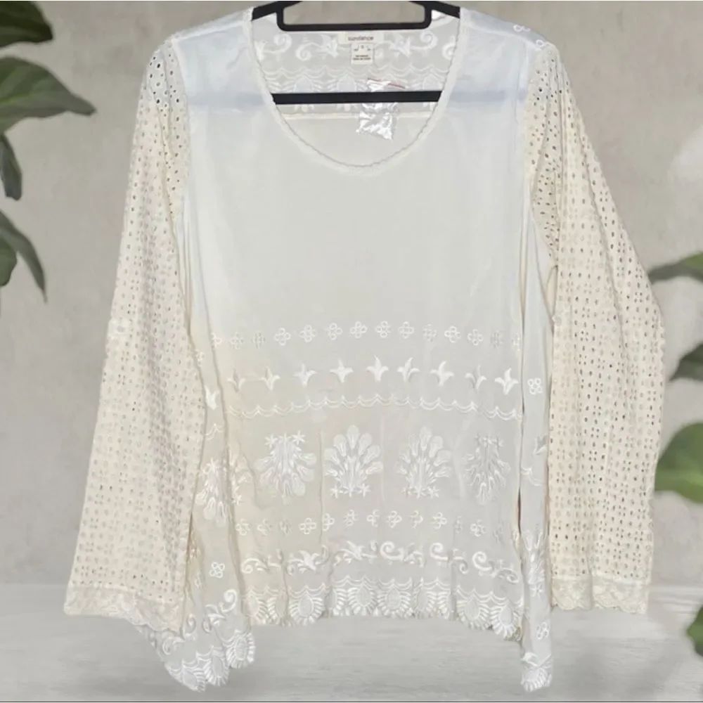 Sundance Wm’s Sz Sm Cream Eyelet Embroidered Asymmetrical Cascade Blouse
